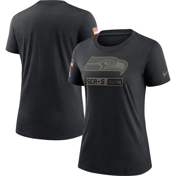 Women's Seattle Seahawks Black NFL 2020 Salute To Service Performance T-Shirt (Run Small)